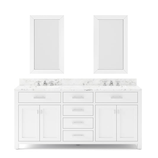 MADISON 72"W x 34"H Pure White Double-Sink Vanity + Faucets & Mirrors