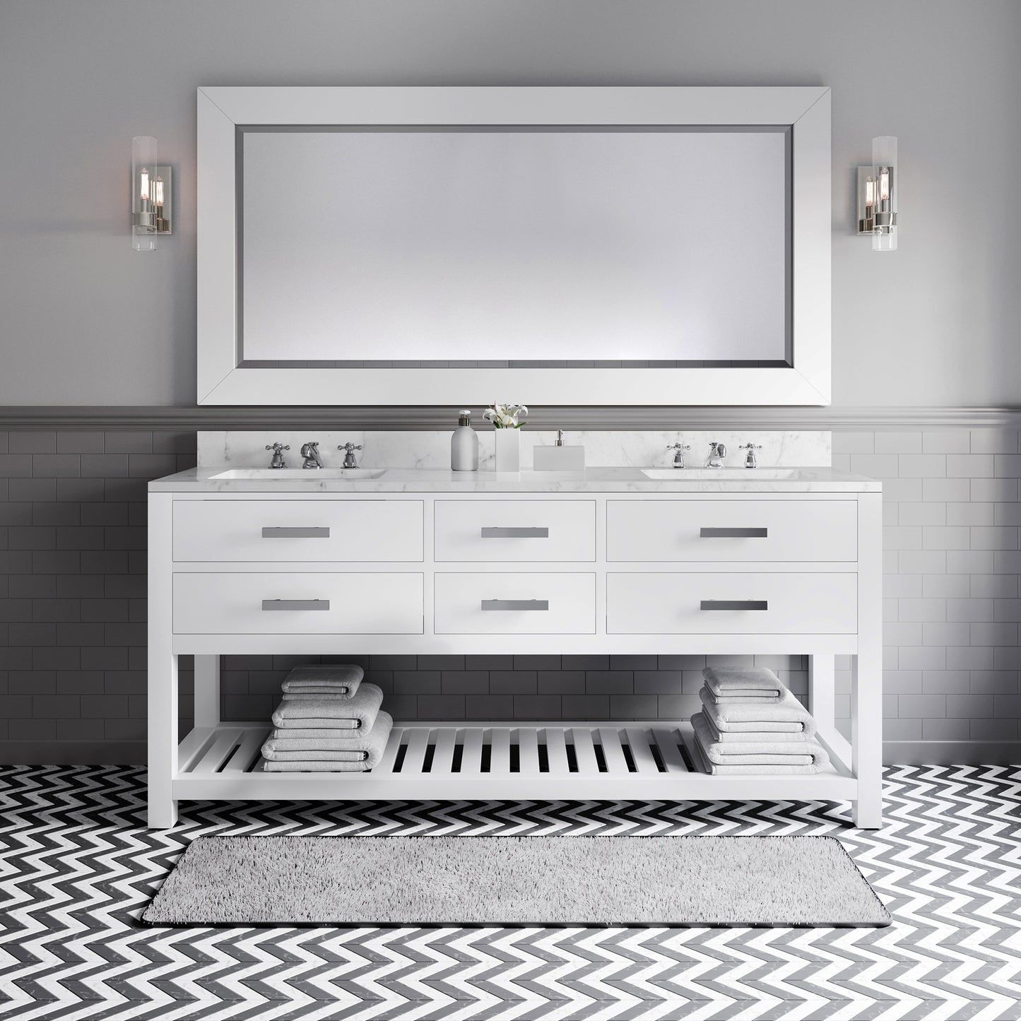 MADALYN 72"W x 34"H Pure White Double-Sink Vanity + Mirror