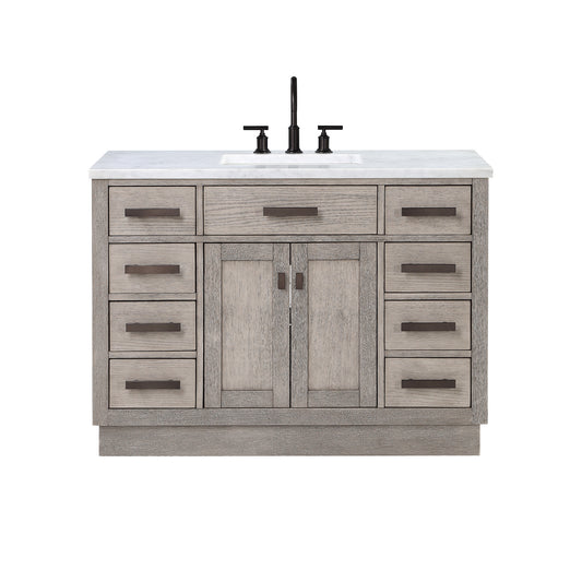 CHESTNUT 48"W x 34.2"H Gray Oak Single-Sink Vanity with Carrara White Marble Countertop + Faucet