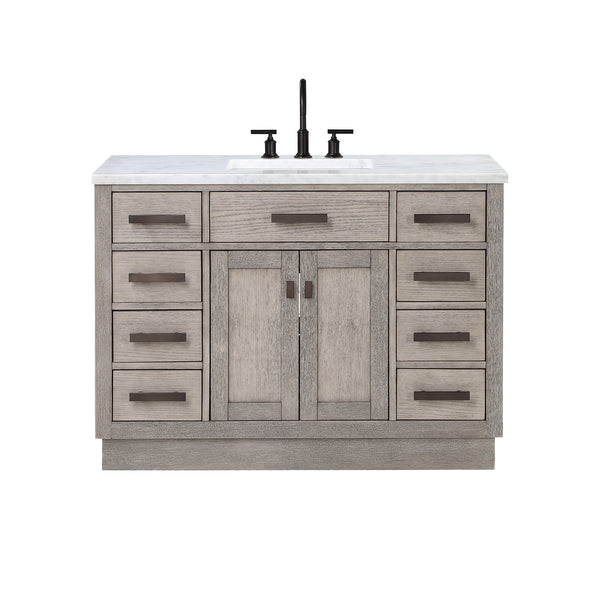 CHESTNUT 48W x 34.2H Gray Oak Single-Sink Vanity with Carrara White Marble Countertop + Faucet