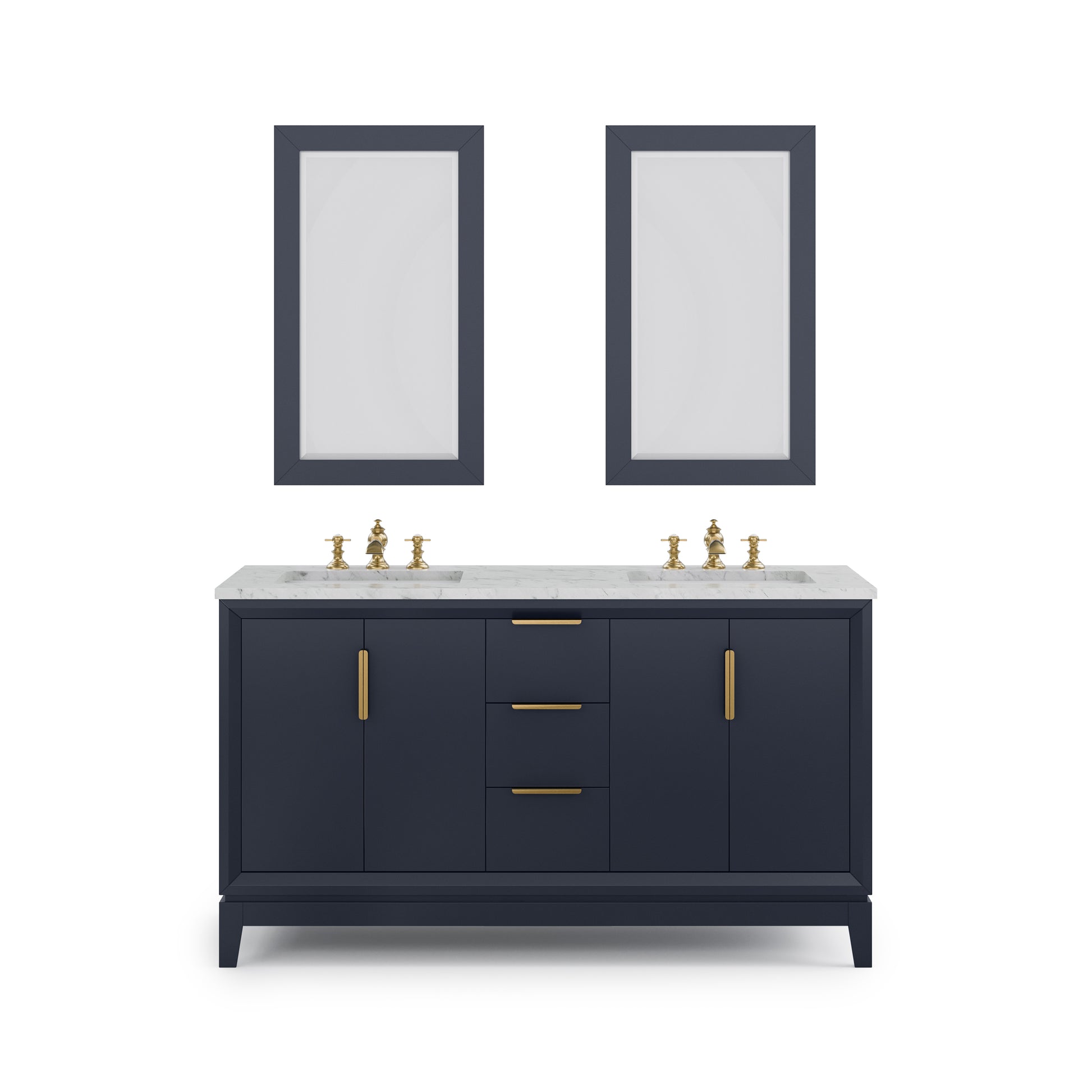 ELIZABETH 60"W x 34.25"H Monarch Blue Double-Sink Vanity with Carrara White Marble Countertop + Faucets & Mirror (F2-0013-06-FX)