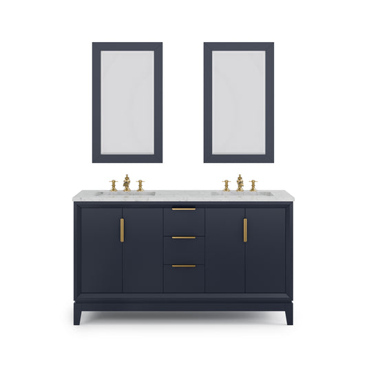 ELIZABETH 60"W x 34.25"H Monarch Blue Double-Sink Vanity with Carrara White Marble Countertop + Faucets & Mirror (F2-0013-06-FX)