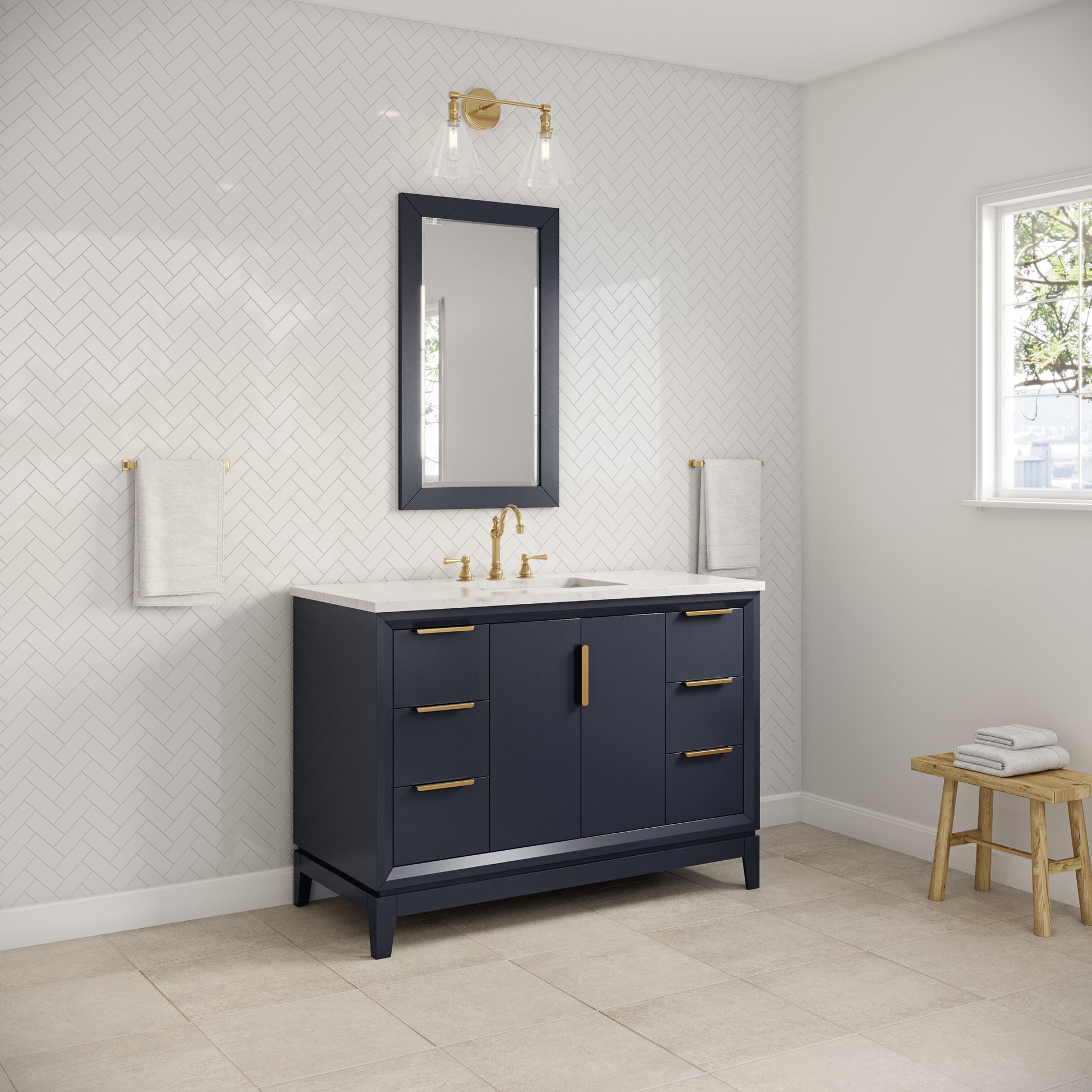 ELIZABETH 48"W x 34.25"H Monarch Blue Single-Sink Vanity with Carrara White Marble Countertop