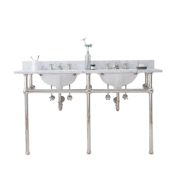 EMBASSY 60W x 34H  Double Washstand , P-Trap, Countertop with Sink, and F2-0009 Faucet included, in Polished Nickel Finish