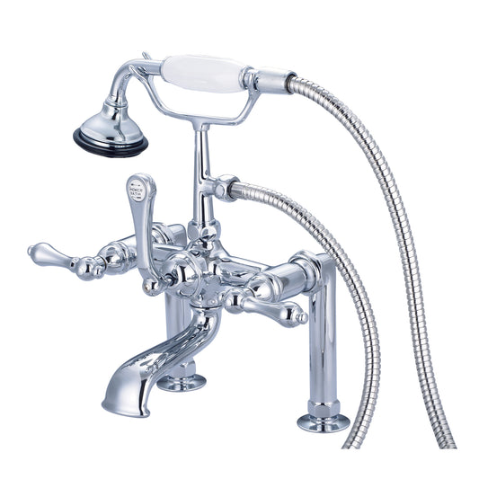 Vintage Classic 7" Spread Deck Mount Tub Faucet With 6" Risers & Handheld Shower in Chrome Finish, With Metal Lever Handles Without Labels