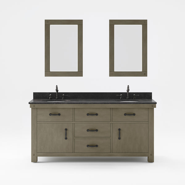 ABERDEEN 72W x 34H Grizzle Gray Double-Sink Vanity with Blue Limestone Countertop + Mirrors