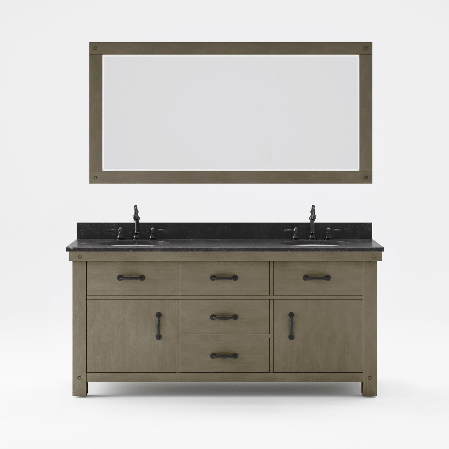 ABERDEEN 72"W x 34"H Grizzle Gray Double-Sink Vanity with Blue Limestone Countertop + Faucets & Mirror