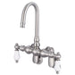 Vintage Classic Adjustable Spread Wall Mount Tub Faucet With Gooseneck Spout & Swivel Wall Connector in Brushed Nickel Finish, With Porcelain Lever Handles, Hot And Cold Labels Included