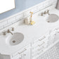 PALACE 72"W x 34"H Pure White Vanity with Carrara Quartz Countertop + Faucets (F2-0009), Polished Nickel Finish Hardware