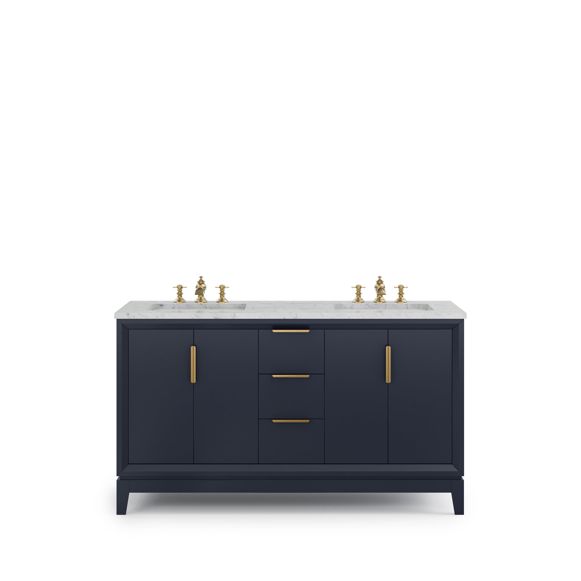 ELIZABETH 60"W x 34.25"H Monarch Blue Double-Sink Vanity with Carrara White Marble Countertop + Faucets (F2-0013-06-FX)