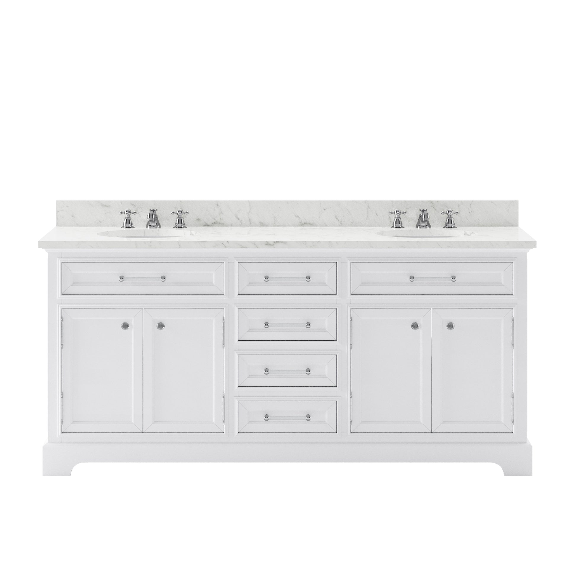 DERBY 72"W x 34"H Pure White Double-Sink Vanity with Carrara White Marble Countertop