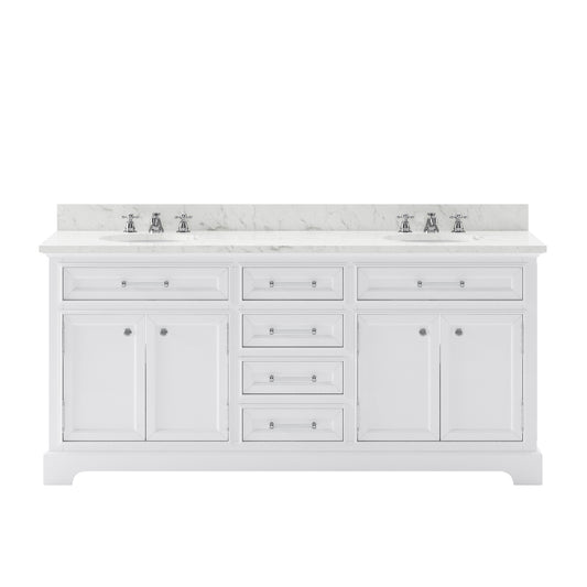 DERBY 72"W x 34"H Pure White Double-Sink Vanity with Carrara White Marble Countertop