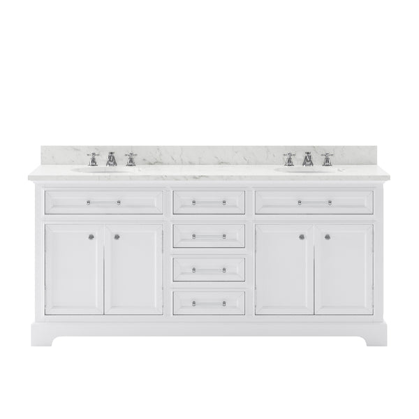 DERBY 72W x 34H Pure White Double-Sink Vanity with Carrara White Marble Countertop