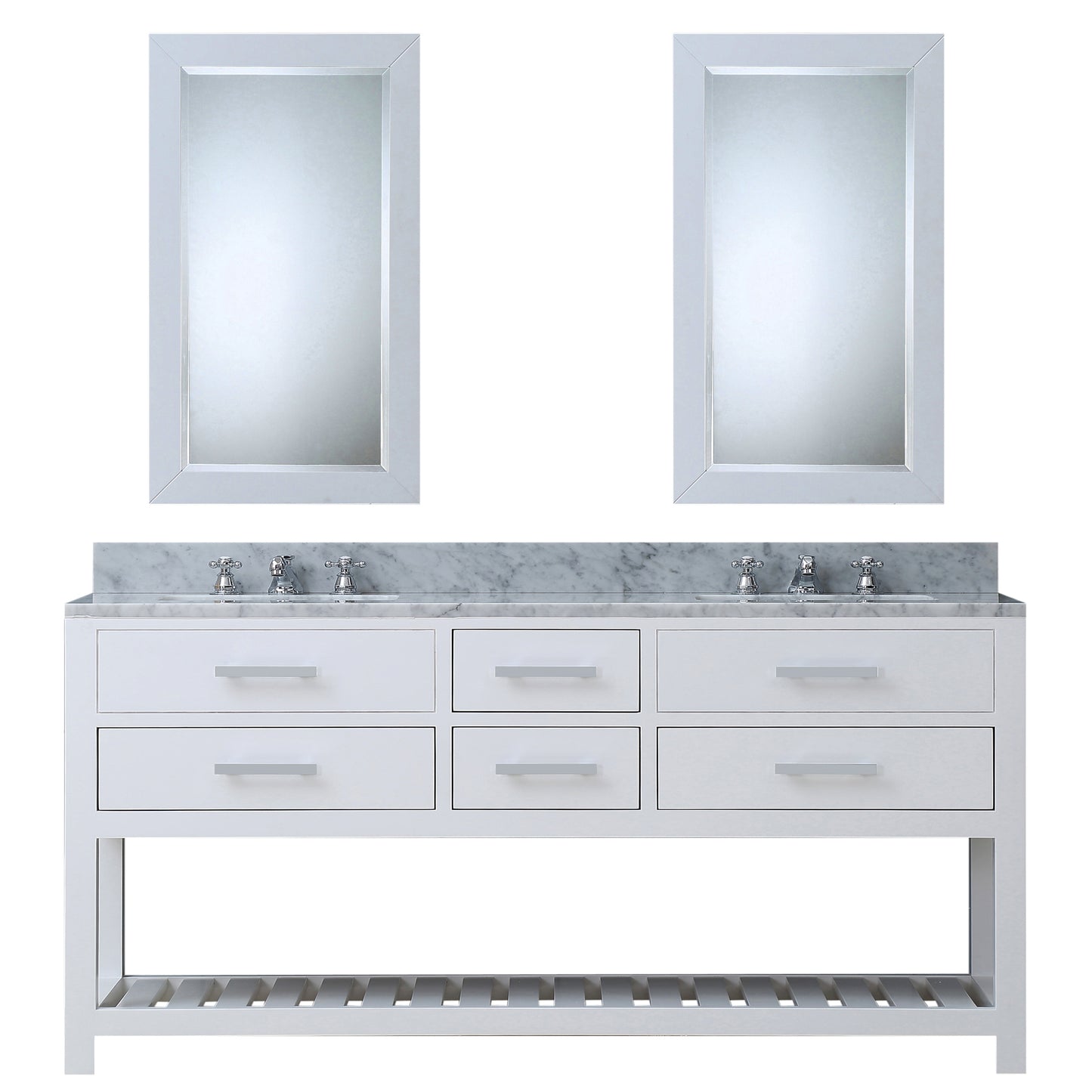 MADALYN 72"W x 34"H Pure White Double-Sink Vanity + Faucets & Mirrors