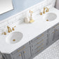 PALACE 72"W x 34"H Cashmere Gray Vanity with Carrara Quartz Countertop + Faucets & Mirrors (F2-0012), Satin Gold Finish Hardware & Chrome Finish Mirror  (A)