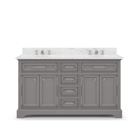 DERBY 60"W x 34"H Cashmere Gray Double-Sink Vanity with Carrara White Marble Countertop