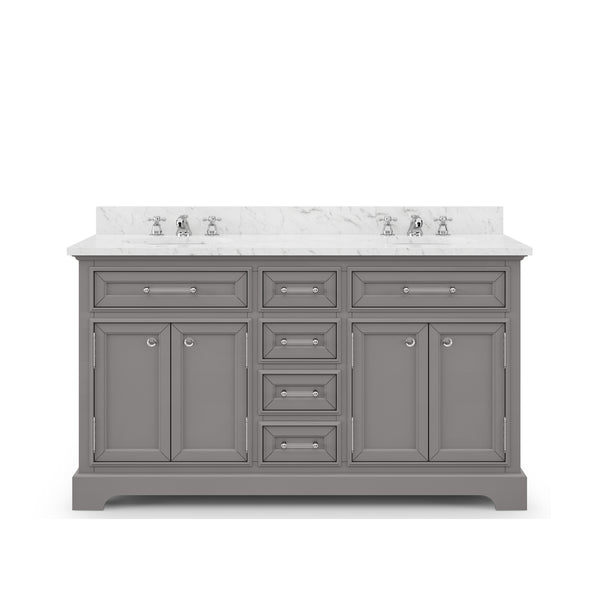 DERBY 60W x 34H Cashmere Gray Double-Sink Vanity with Carrara White Marble Countertop