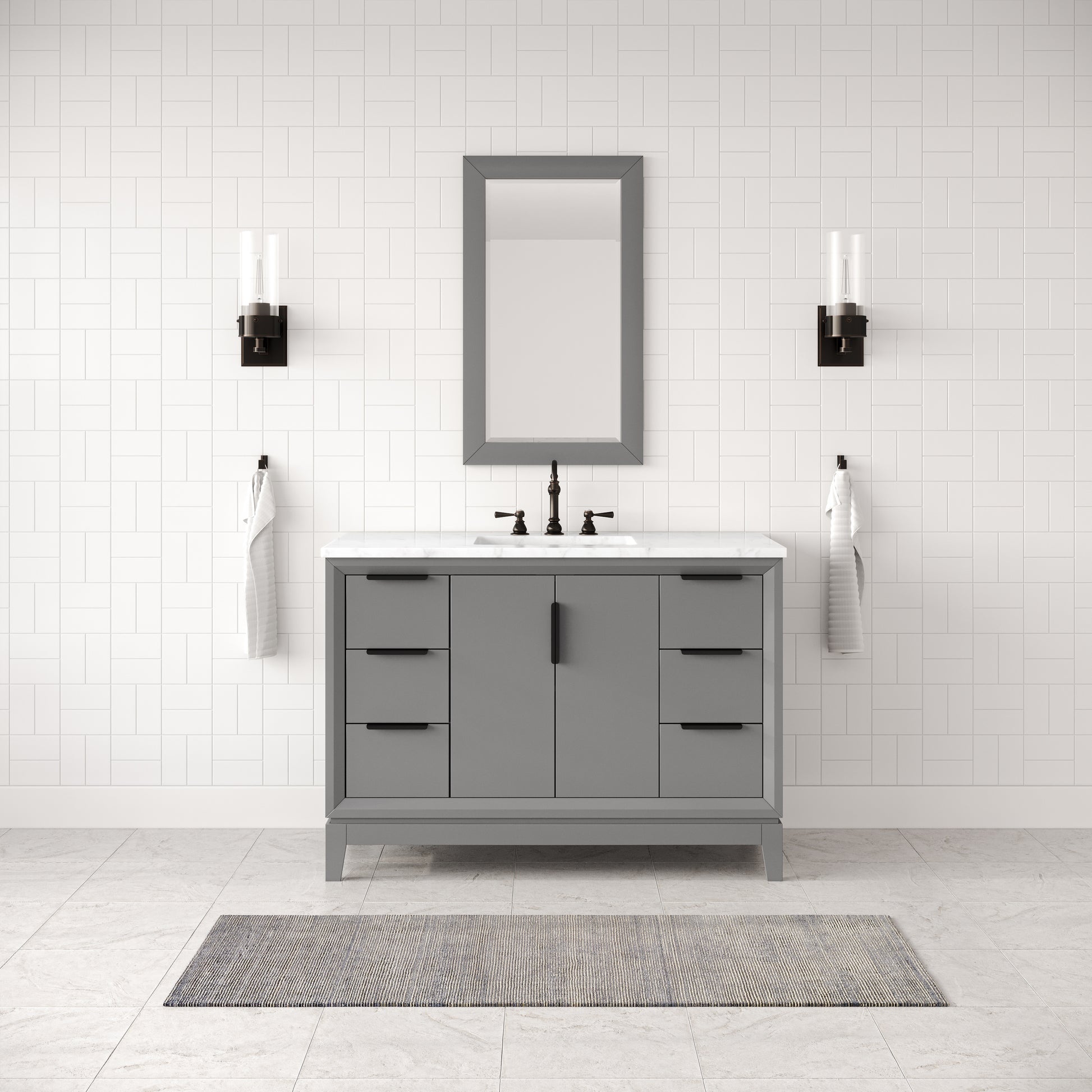 ELIZABETH 48"W x 34.25"H Cashmere Gray Single-Sink Vanity with Carrara White Marble Countertop + Faucets (F2-0012-03-TL)