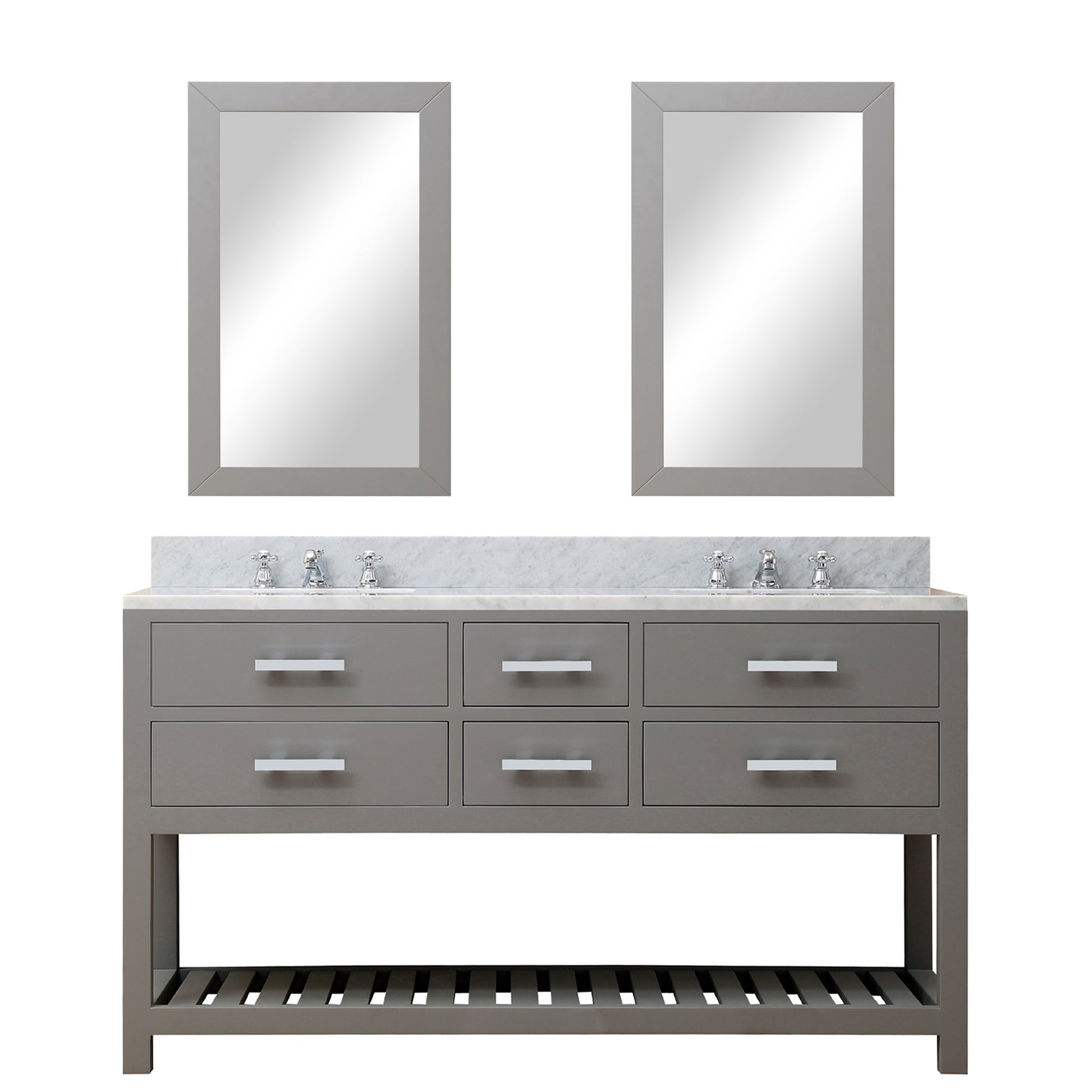 MADALYN 60"W x 34"H Cashmere Gray Double-Sink Vanity + Faucets & Mirrors