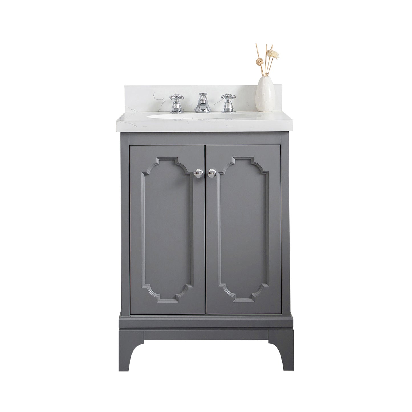 QUEEN 24"W x 34"H Cashmere Gray Single-Sink Vanity with Carrara Quartz Countertop