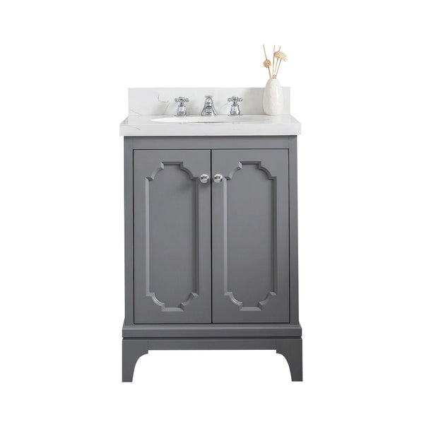 QUEEN 24W x 34H Cashmere Gray Single-Sink Vanity with Carrara Quartz Countertop