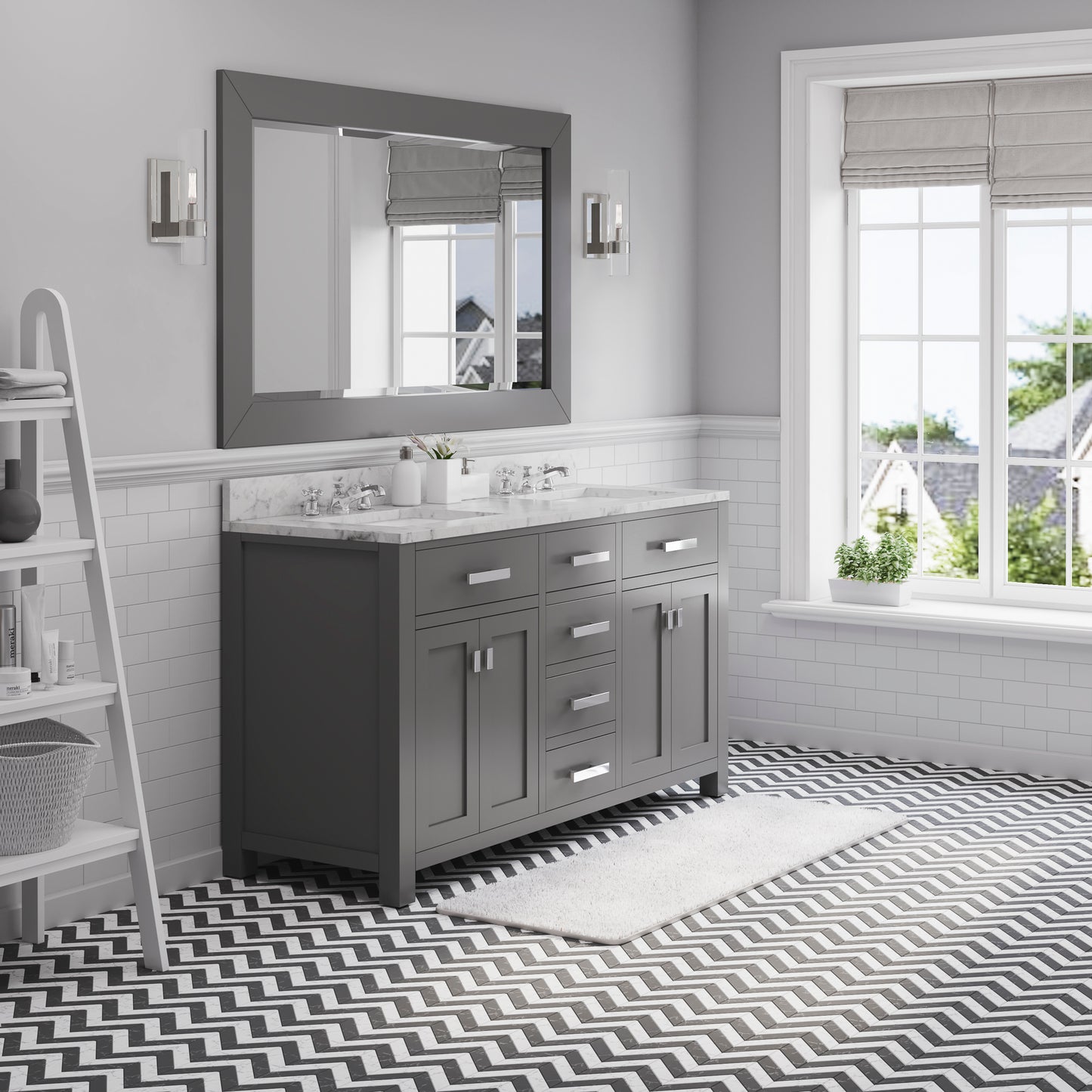 MADISON 60"W x 34"H Cashmere Gray Double-Sink Vanity + Faucets & Mirror