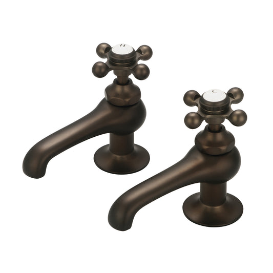 Vintage Classic Basin Cocks Bathroom Faucets in Oil Rubbed Bronze Finish, With Metal Cross Handles, Hot And Cold Labels Included