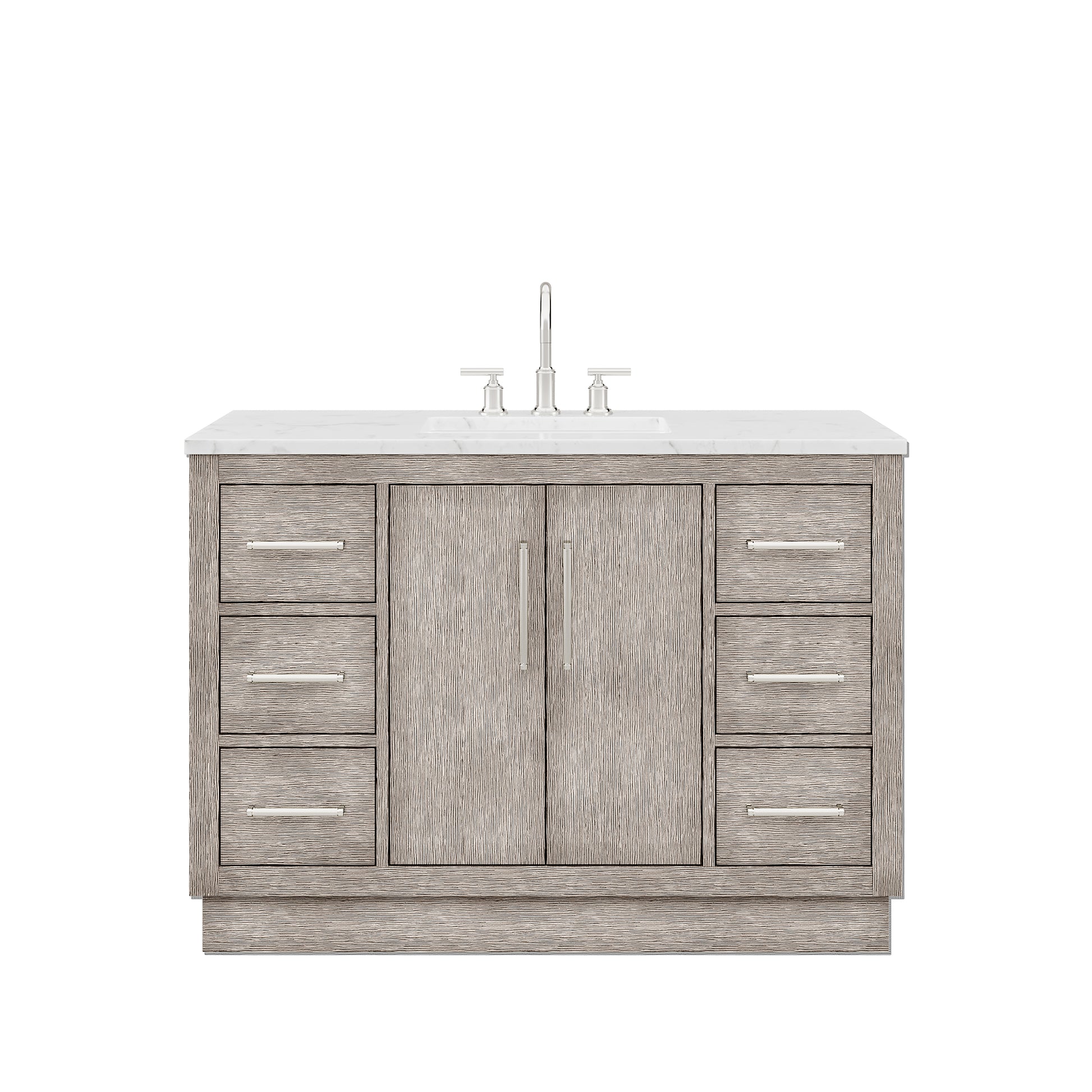 HUGO 48"W x 34.3"H Gray Oak Single-Sink Vanity with Carrara White Marble Countertop + Gooseneck Faucet