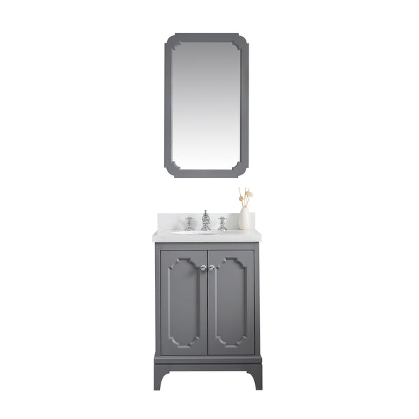 QUEEN 24W x 34H Cashmere Gray Single-Sink Vanity with Carrara Quartz Countertop + Faucets & Mirror (F2-0013)