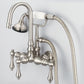 Vintage Classic 3.375" Center Wall Mount Tub Faucet With Gooseneck Spout, Straight Wall Connector & Handheld Shower in Brushed Nickel Finish, With Metal Lever Handles Without Labels