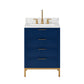 BRISTOL 24"W x 34"H Monarch Blue Single-Sink Vanity with Carrara White Marble Countertop + Satin Gold Gooseneck Faucet