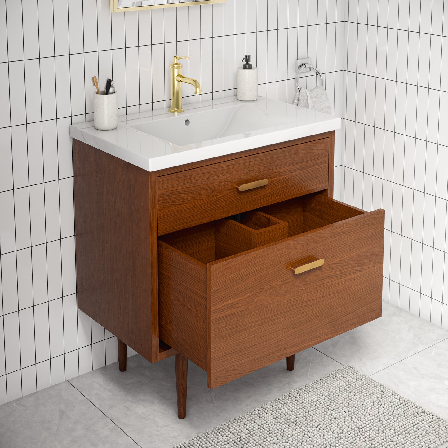 BRANDY 30.5"W x 34.7"H Honey Walnut Integrated Ceramic Sink Vanity