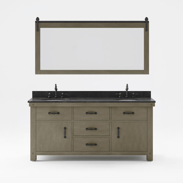 ABERDEEN 72W x 34H Grizzle Gray Double-Sink Vanity with Blue Limestone Countertop + Mirror