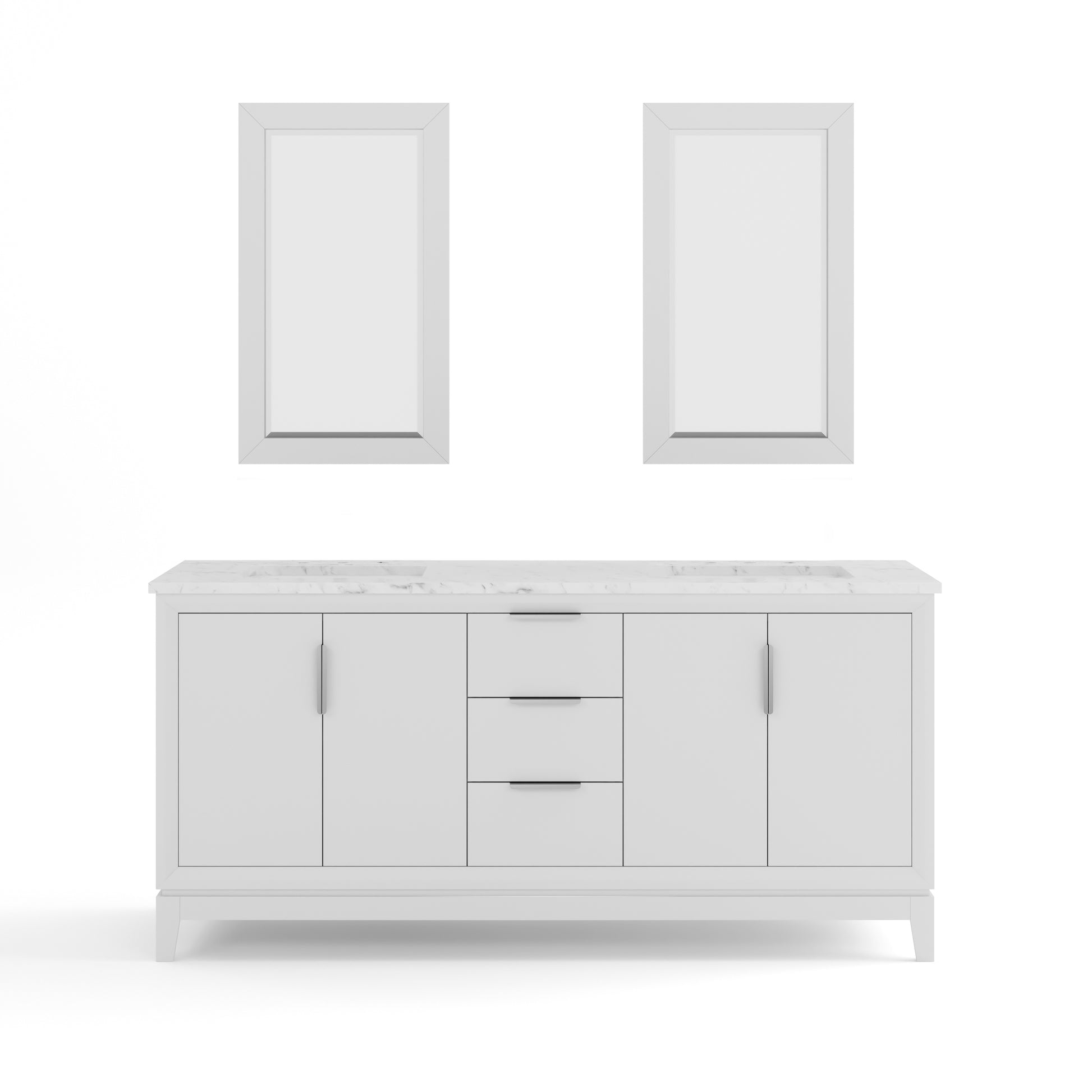 ELIZABETH 72"W x 34.25"H Pure White Double-Sink Vanity with Carrara White Marble Countertop + Mirror