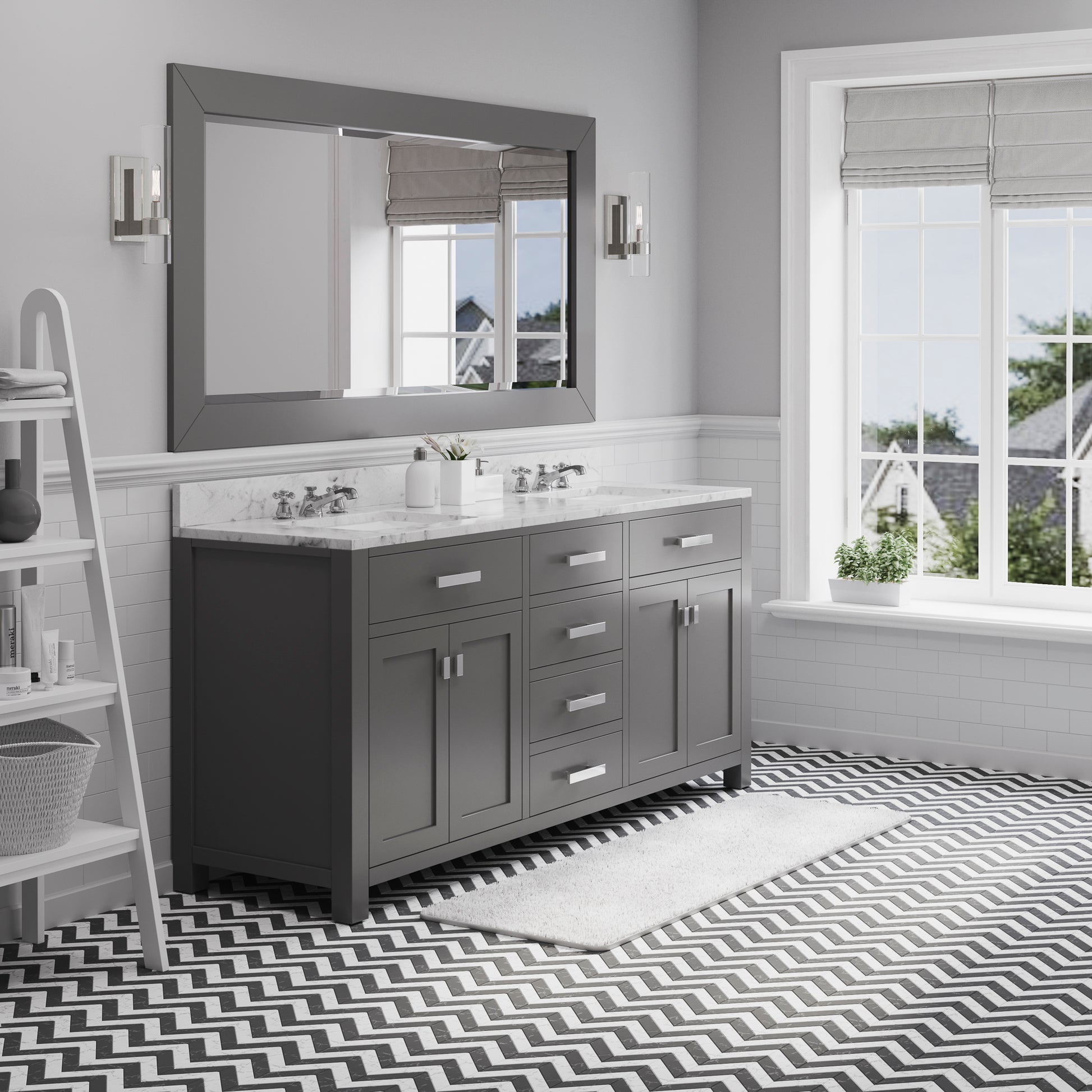 MADISON 72"W x 34"H Cashmere Gray Double-Sink Vanity + Faucets & Mirror