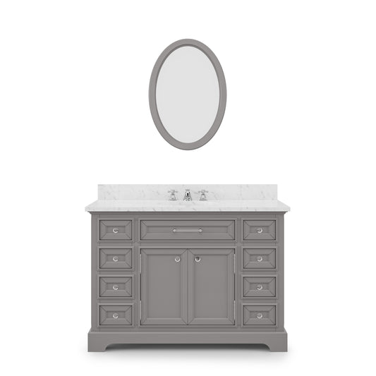 DERBY 48"W x 34"H Cashmere Gray Single-Sink Vanity with Carrara White Marble Countertop + Mirror