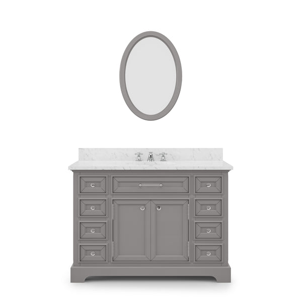 DERBY 48W x 34H Cashmere Gray Single-Sink Vanity with Carrara White Marble Countertop + Mirror