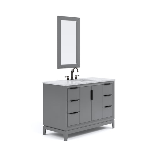 ELIZABETH 48"W x 34.25"H Cashmere Gray Single-Sink Vanity with Carrara White Marble Countertop + Faucets & Mirror (F2-0012-03-TL)