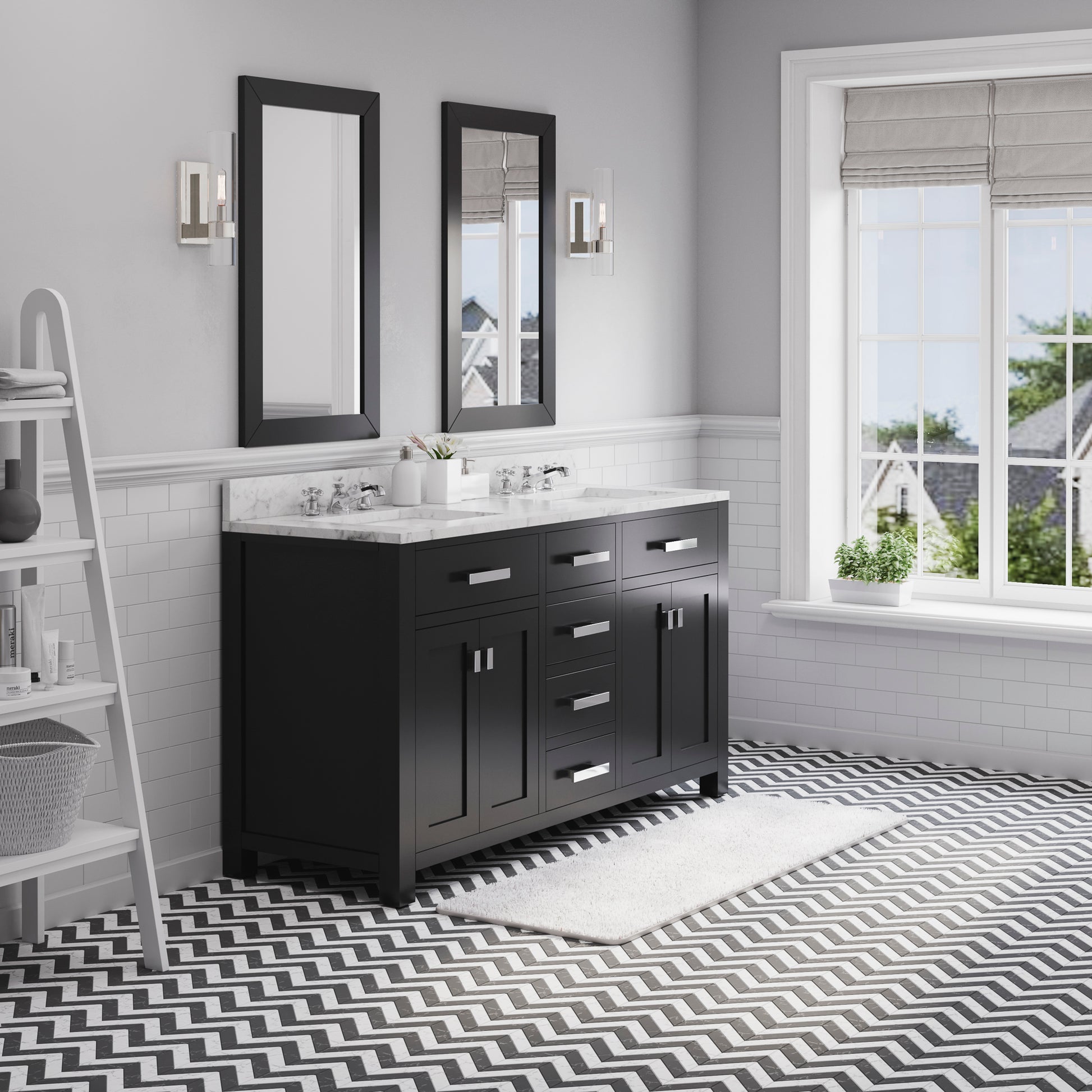 MADISON 60"W x 34"H Espresso Double-Sink Vanity + Faucets