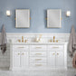 PALACE 72"W x 34"H Pure White Vanity with Carrara Quartz Countertop + Faucets & Mirrors (F2-0012), Satin Gold Finish Hardware & Chrome Finish Mirror (A)