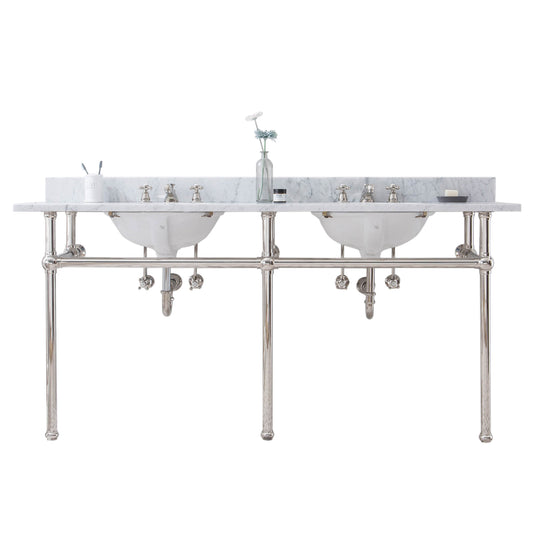 EMBASSY 72"W x 34"H  Double Washstand , P-Trap, and Countertop with Sink included, in Polished Nickel Finish