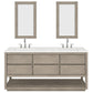 OAKMAN 72"W x 34.3"H Gray Oak Double-Sink Vanity with Carrara White Marble Countertop + Chrome Faucets and Rectangular Mirrors