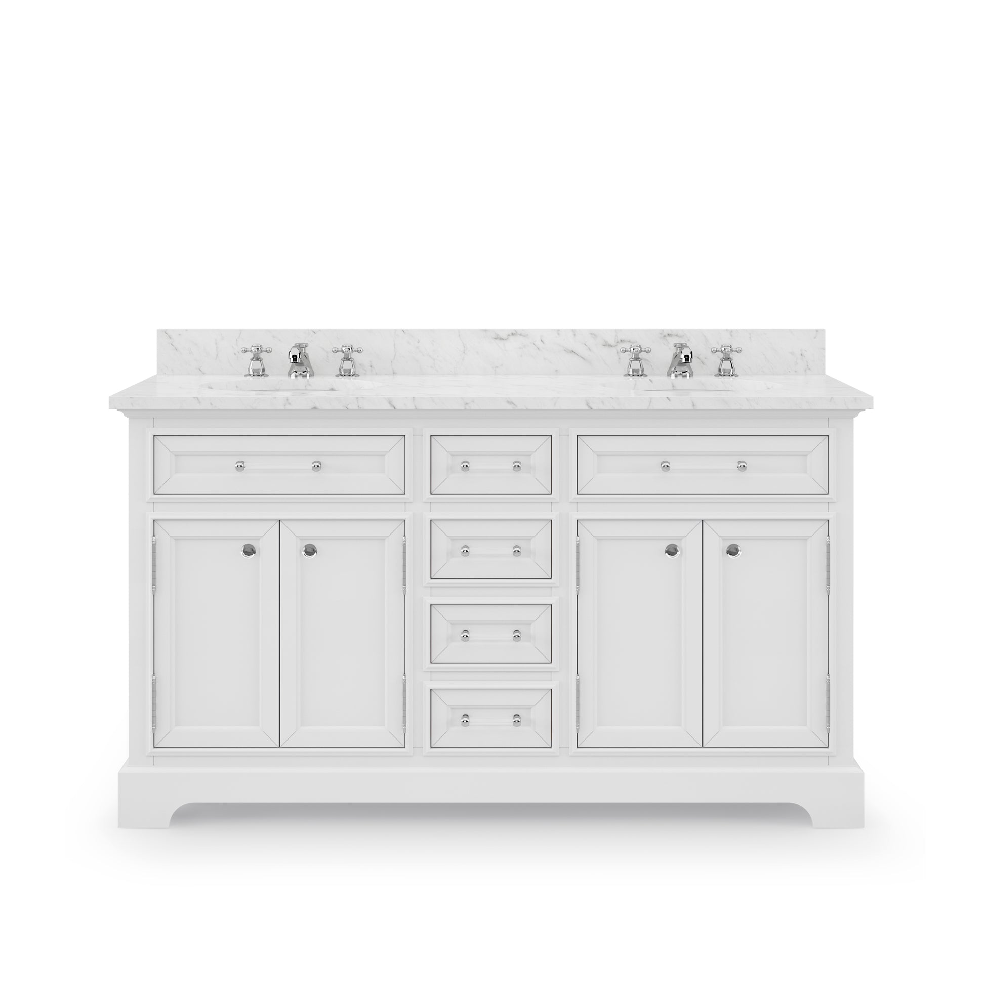 DERBY 60"W x 34"H Pure White Double-Sink Vanity with Carrara White Marble Countertop