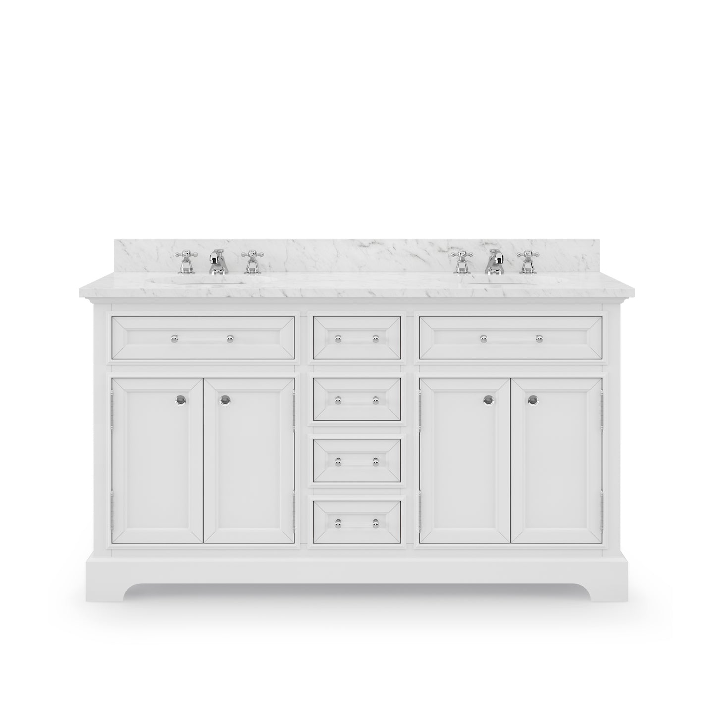 DERBY 60"W x 34"H Pure White Double-Sink Vanity with Carrara White Marble Countertop