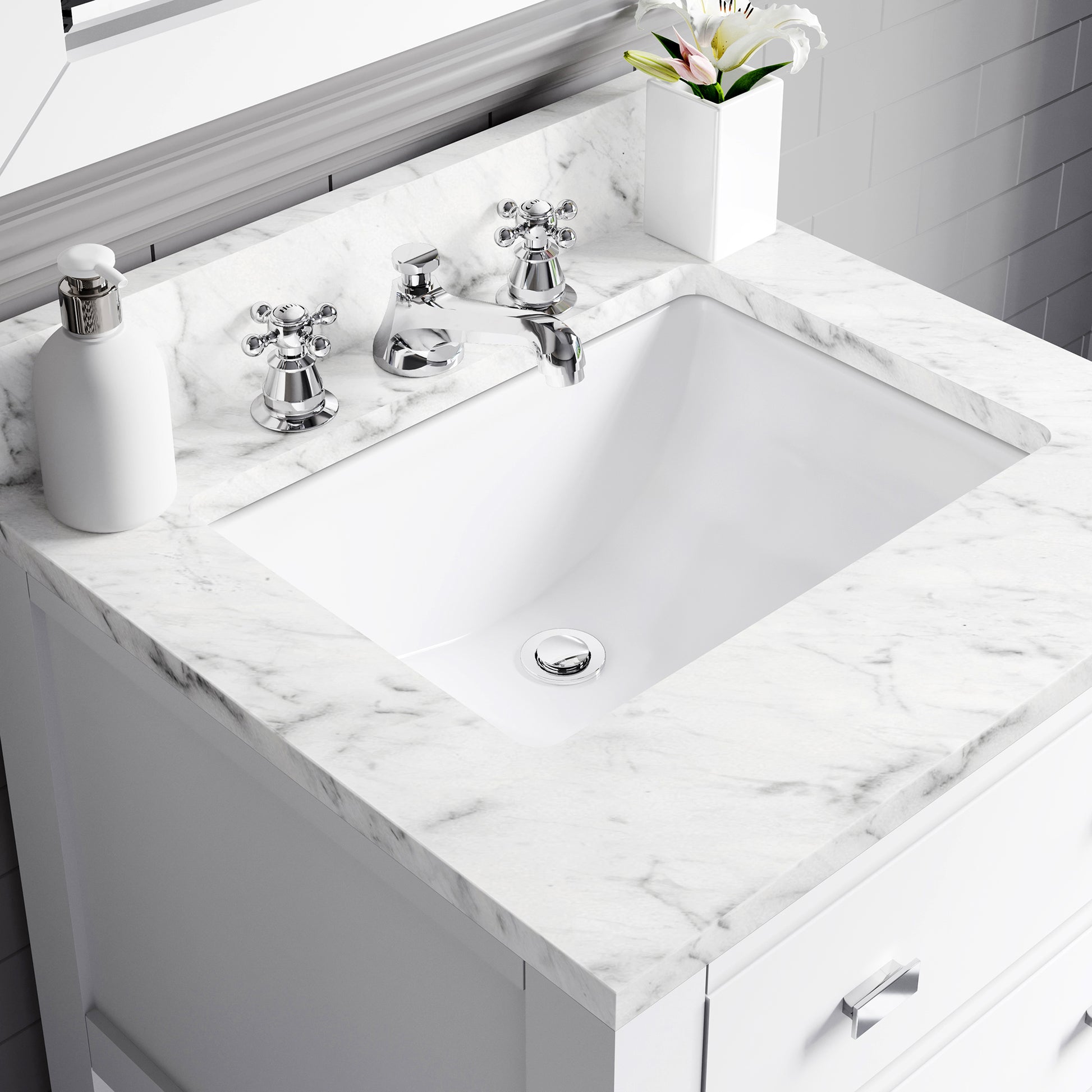 MADALYN 24"W x 34"H Pure White Single-Sink Vanity + Faucets