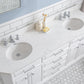 PALACE 72"W x 34"H Pure White Vanity with Carrara Quartz Countertop + Faucets (F2-0013), Chrome Finish Hardware