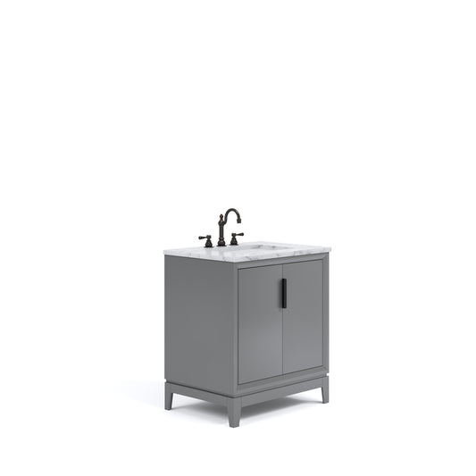 ELIZABETH 30"W x 34.25"H Cashmere Gray Single-Sink Vanity with Carrara White Marble Countertop + Faucets (F2-0012-03-TL)