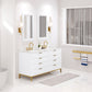 BRISTOL 60"W x 34"H Pure White Double-Sink Vanity with Carrara White Marble Countertop + Satin Gold Gooseneck Faucets