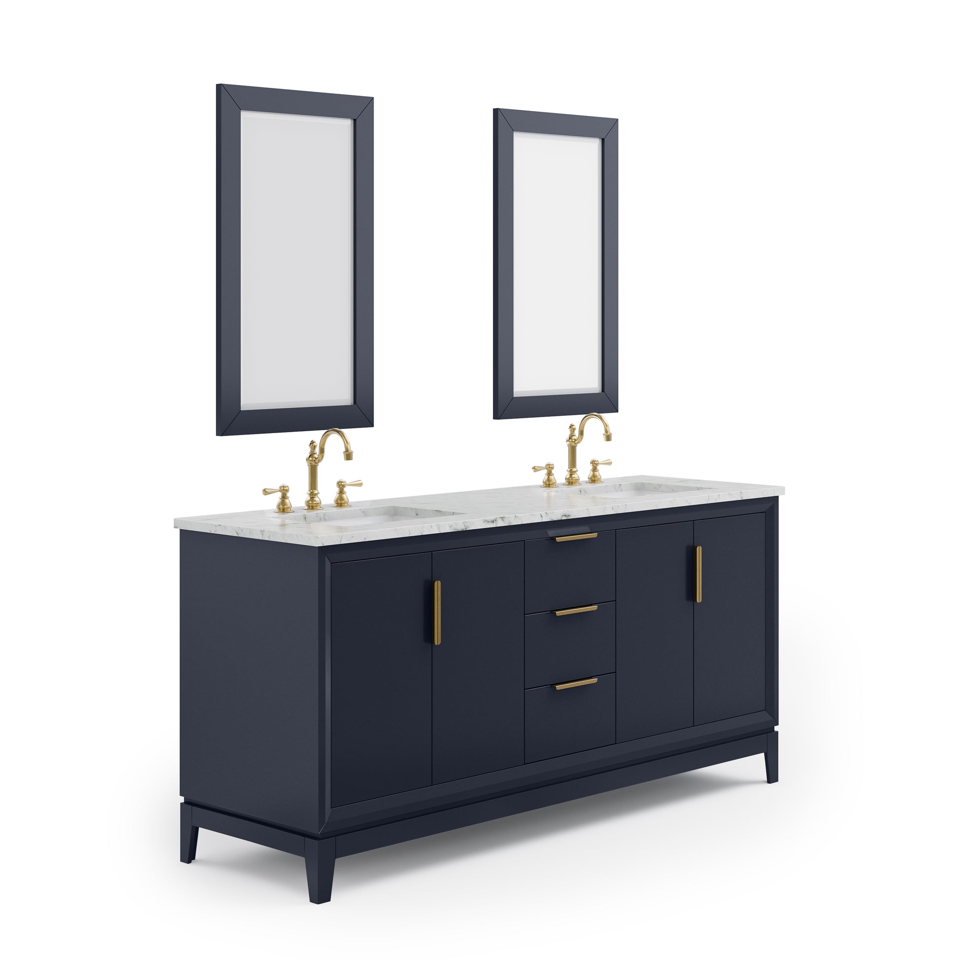 ELIZABETH 72"W x 34.25"H Monarch Blue Double-Sink Vanity with Carrara White Marble Countertop + Faucets & Mirror (F2-0012-06-TL)