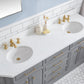 PALACE 72"W x 34"H Cashmere Gray Vanity with Carrara Quartz Countertop + Faucets & Mirrors (F2-0013), Satin Gold Finish Hardware & Chrome Finish Mirror (A)